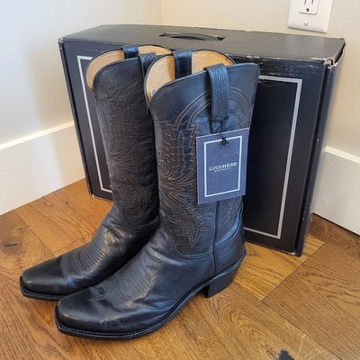 Mad Dog Goat Lucchese Black Square Toe 9.5 D Mens Handmade Lucchese Classics