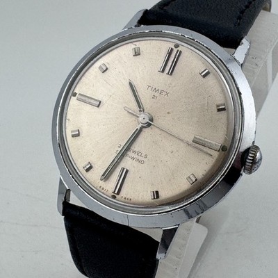 Vintage Timex 21 Jewels Self-Winding Automatic Watch Men 34mm Silver 6817-7468