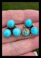 NAVAJO~KINGMAN TURQUOISE ~THREE STONE~SS~EARRINGS ~MARCELA JAMES