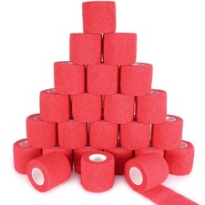 24-Pack Self-Adhesive Bandage Wrap 2"x5yd Cohesive Medical Tape Elastic Grip Red