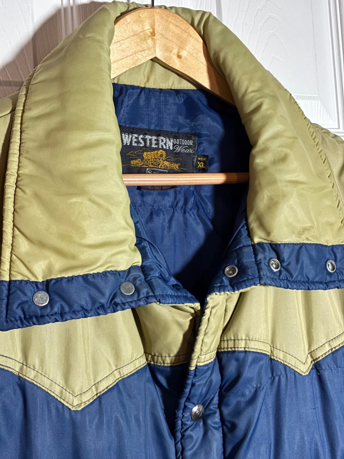 Vintage Sears Western Vest Puffer Snap Front Ski Blue Tan Snap XL - product detail image 2