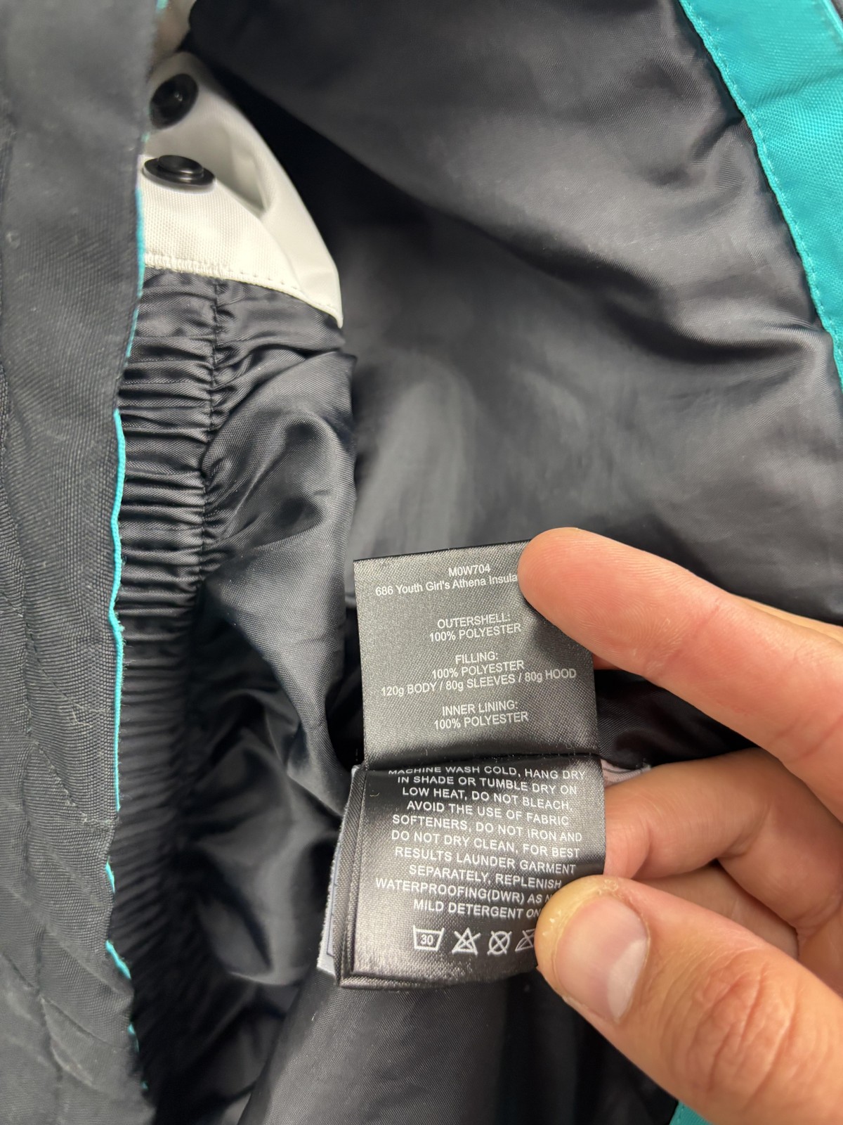 686 Jacket Youth Large White Black Hooded Insulated Snowboard 10K Waterproof