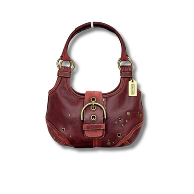 Coach Soho Burgundy Studs Leather Shoulder Bag Handbag Vintage