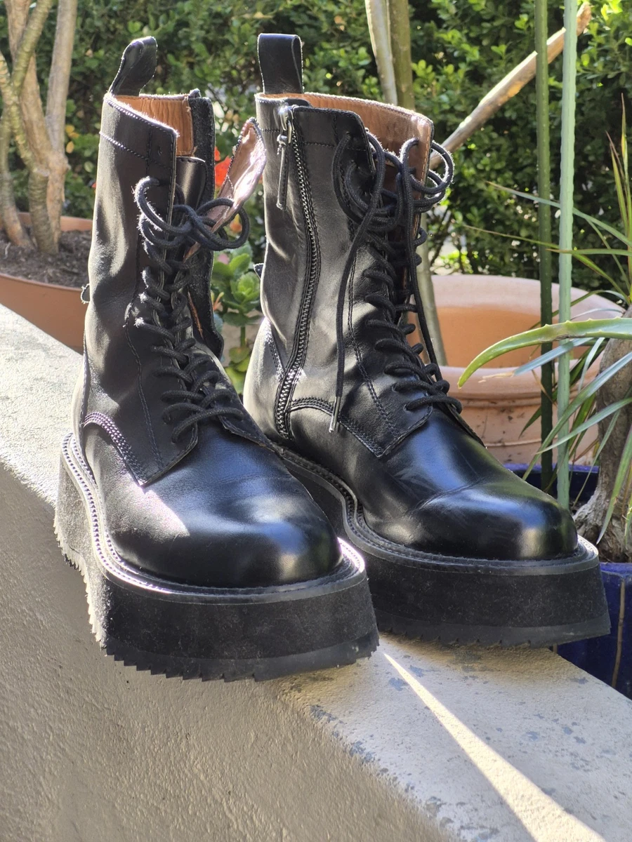 Zara Black Leather Lace-Up Platform Combat Boots Zara Lace Up Leather High Top Combat Boots Black Women Size  main image 2
