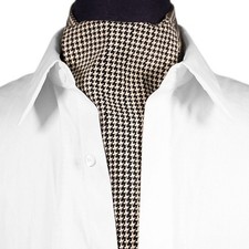 Mens Ascot Cravat Black Cream Houndstooth Classic Formal Wedding Necktie Scarf