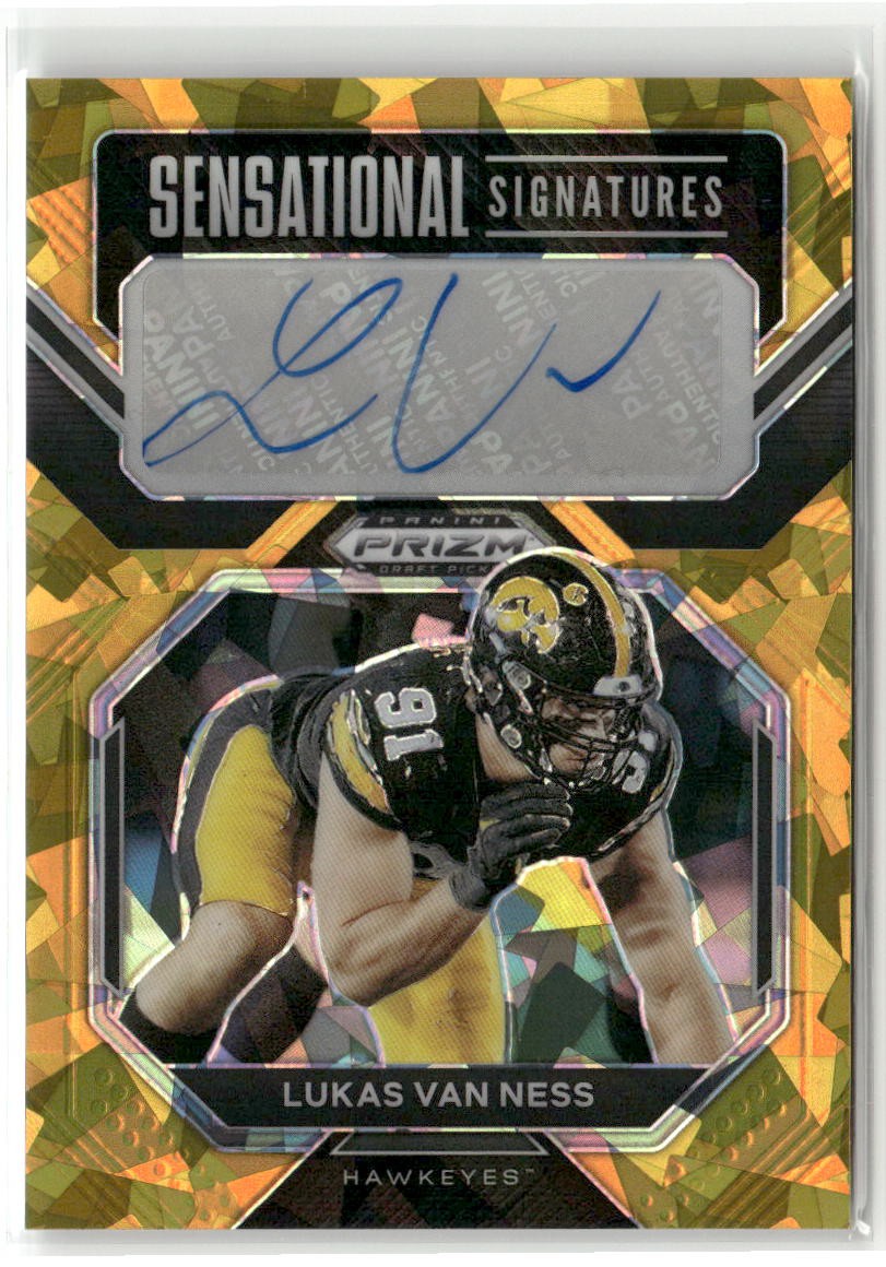 Lukas Van Ness Panini Prizm Draft Picks Sensational Signature #SSLVN Gold Ice