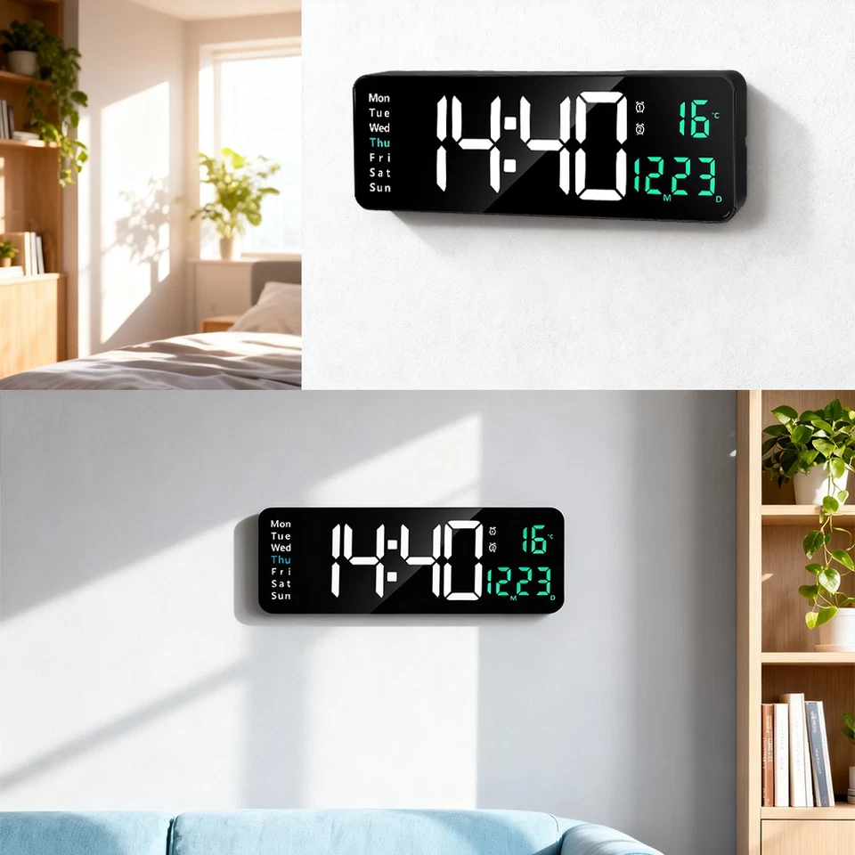 Relógio de parede digital tela grande 13" LED despertadores de parede para decoração de sala de estar - Imagem 4 de 4