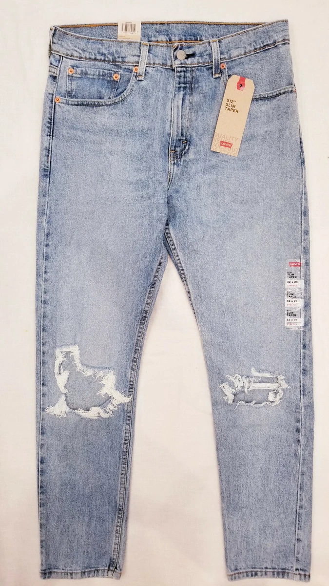 Levi s 512 Slim Taper Fit Stretch Men s Jeans Ripped 32 33 34 36 38 Blue 0374