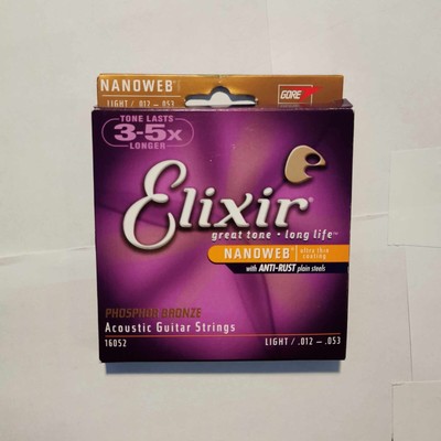 Elixir 16052 Nanoweb Phosphor Bronze Guitar Strings Light 012-053 Anti-Rust