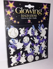 Vintage Halloween Witches GLOW IN THE DARK Stickers New Glowing Imaginations