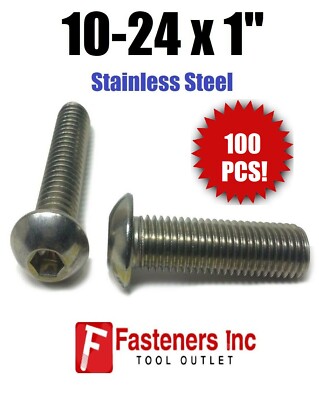 (Qty 100) 10-24 x 1'' Button Head Socket Cap Screw Stainless Steel Screws UNC