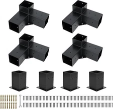 4 Pack 4''x4'' 3-Way Pergola Brackets Kit Corner Bracket/Gazebo Kit Post Base