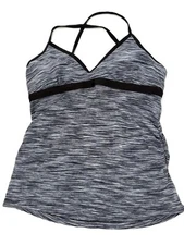 Athleta Women’s Swim Tankini Top Medium Black Gray Stripe V-Neck Adjustable
