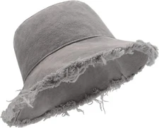 Zylioo XS-2XL Frayed Bucket Hats,Tassel Floppy Fisherman Small-Medium, Gray 