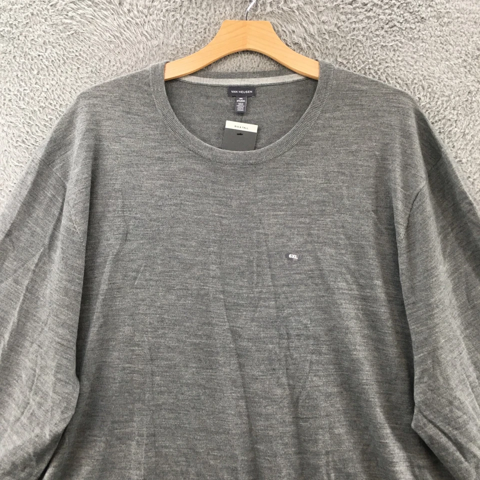 Van Heusen Sweater Mens 6XL Gray Long Sleeve Pullover Wool Blend Crewneck NEW - Image 2 of 4