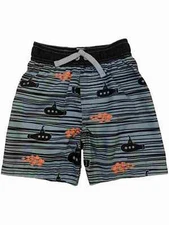 Toddler Boys Navy Blue Submarine & Fish Striped Swim Trunks Board Shorts 2T