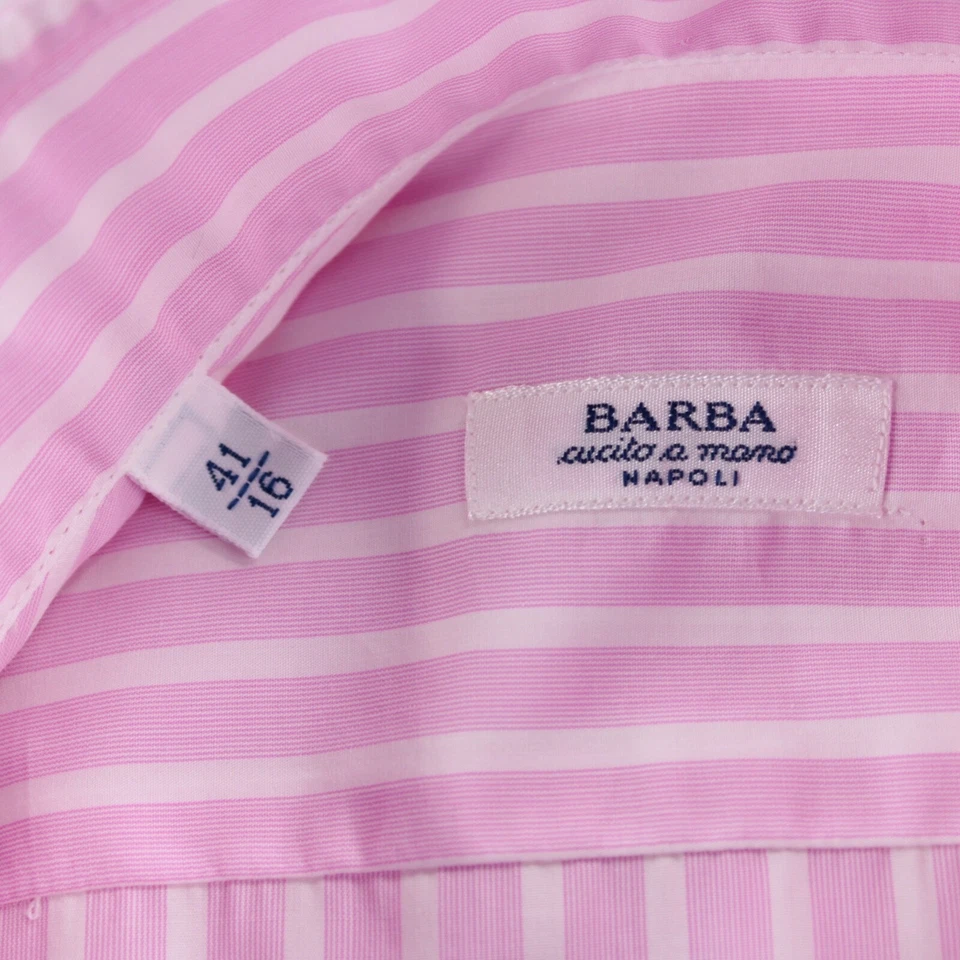 Camisa de vestir Barba nueva con etiquetas talla 16 41 en rosa con rayas blancas 100 % algodón Foto 2 de 4