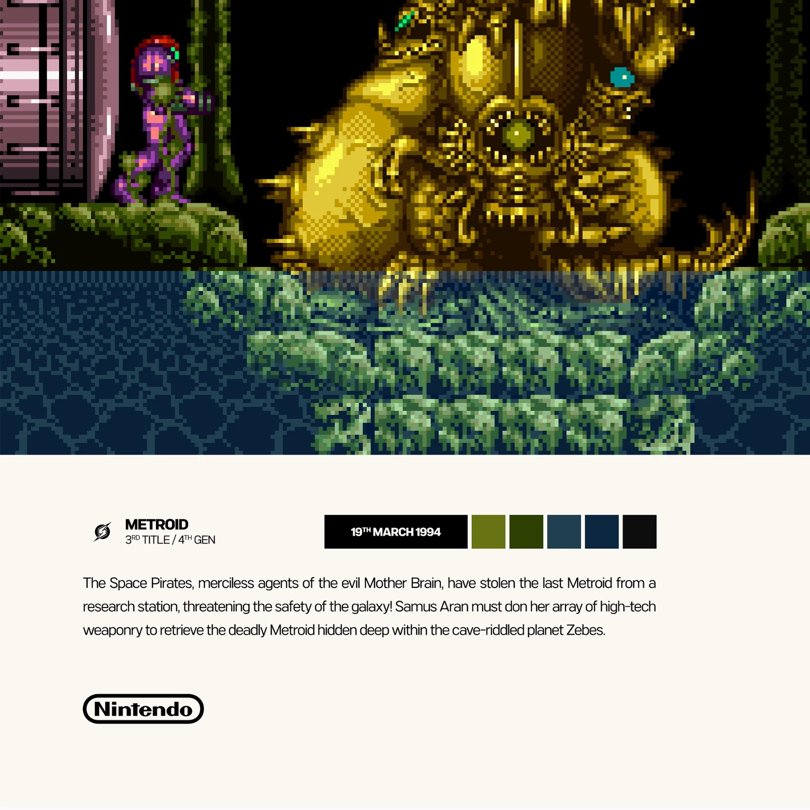 Super Metroid 1994 Video Game Art Poster Vertical Premium Matte