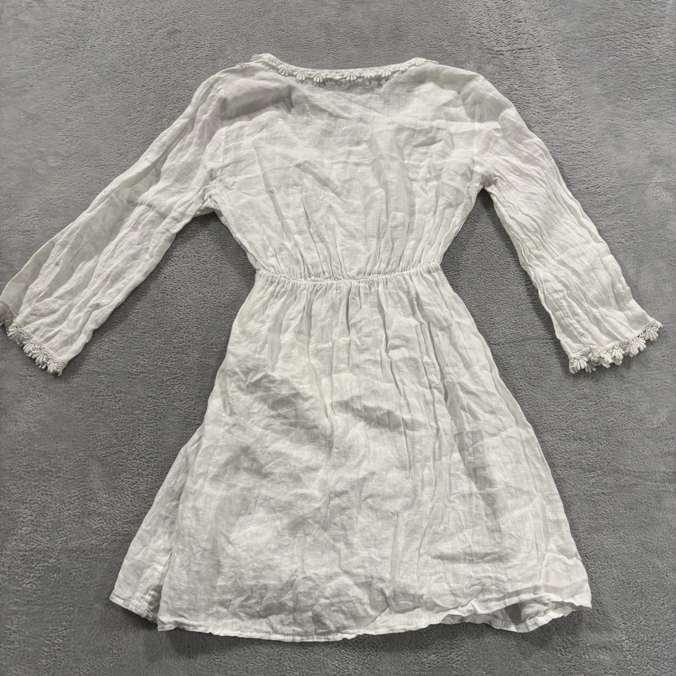 Mini Vestido Valentina Naldi Hecho en Italia Mujer L Encogido Blanco Lino De Colección Boho Foto 3 de 4