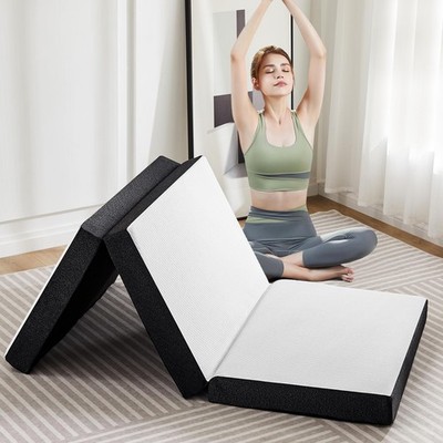 Tri-Fold Twin Memory Foam Pads, 3 inch Folding Topper with Washable Cover, Po...