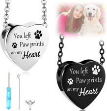 2 Pcs Pet Cremation Jewelry for Ashes Urn Necklace with Paw Print Heart