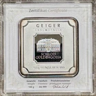 Geiger Edelmetalle 100g .999 Fine Silver Security Line Square Bar in Assay Case