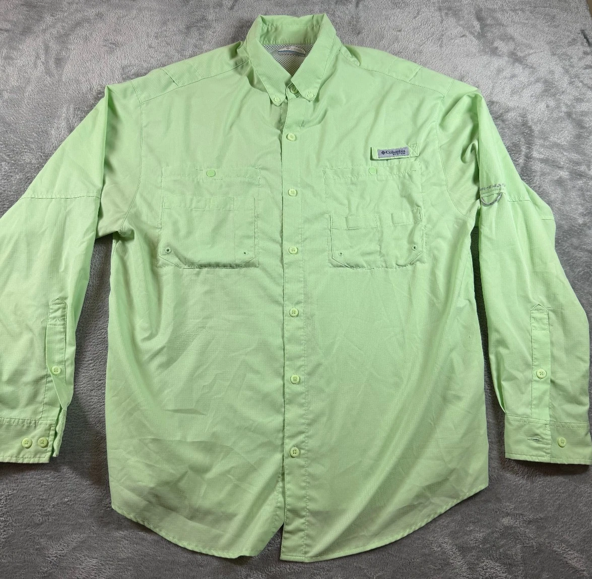 Columbia PFG L/S Fishing Shirt L Vented UPF Lightweight Green Hiking Outdoors