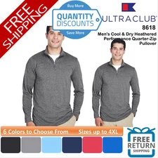 🔥 UltraClub Men Cool & Dry Heathered Performance Quarter-Zip Up To 4XL 8618