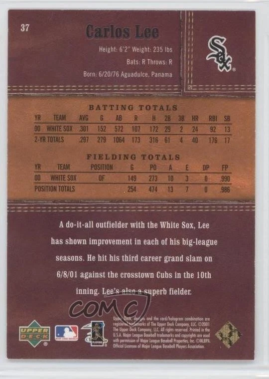 2001 Upper Deck Gold Glove Limited /100 Carlos Lee #37 - Image 2 of 2