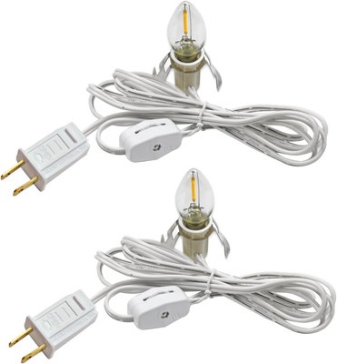 MX232 Set of 2 Accessory Cord with 2 Led Light Bulb 6 Ft White Cord with On/Off