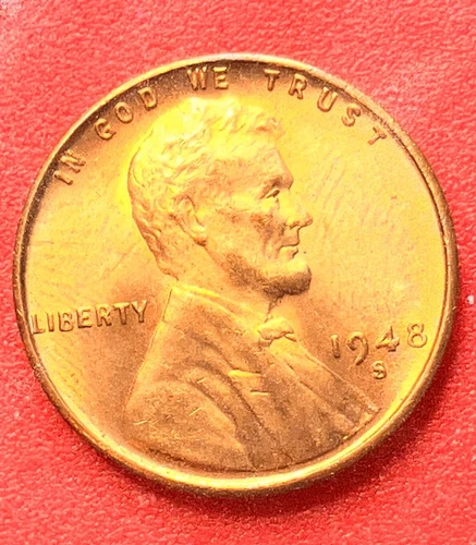 1948-S Lincoln Wheat Cent Penny GEM RED BU From an Original Bank Roll