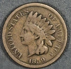1859 1C INDIAN HEAD COPPER CENT without Shield KM# 87 Grade:  VG+ A6725