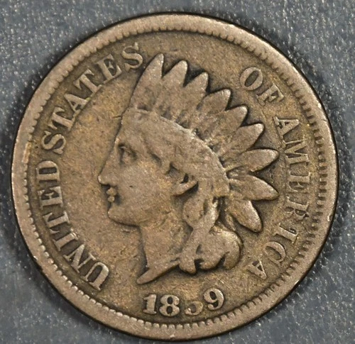 1859 1C INDIAN HEAD COPPER CENT without Shield KM# 87 Grade:  VG+ A6725