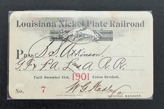 Selten 1901 Louisiana Nickel Plate Railroad Railway Pass RR