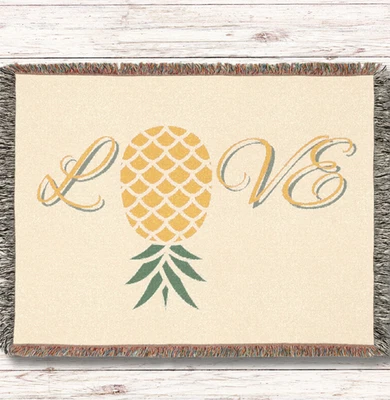 Upside Down Pineapple LOVE Woven Blanket, Swinger LS Cozy Throw, Lifestyle Decor - Image 1 of 4