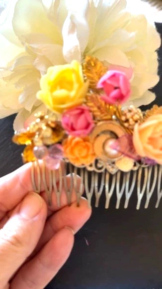 Peine de pelo floral nupcial vintage joyería de boda boho boda rosa accesorio Foto 4 de 4