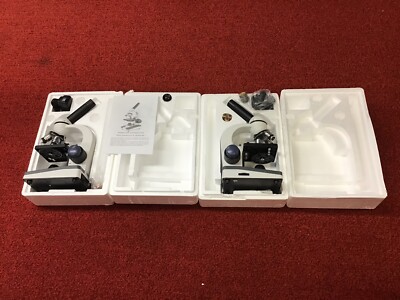 Amscope Model 150 Biological Microscope Lot of 2 with Accessories 