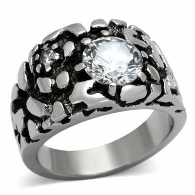 TK958 - High polished (no plating) Stainless Steel Ring with AAA Grade CZ  in