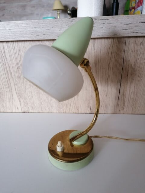 Lampada da comodino vintage anni '50 MIT-verde ottone + vetro latte-