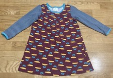 Girls Hanna Andersson Burgundy/Turquoise Printed Dress Size 100 4 EUC