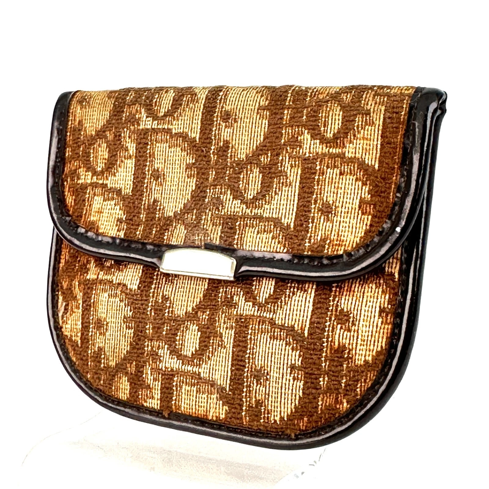 Authentique porte monnaie Christian Dior trotteur toile cuir marron vintage