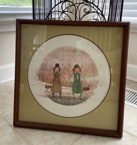 1988 P Buckley Moss SCOUTING DAYS Print S/N 295/1000 Girl Scouts Brownies Cats