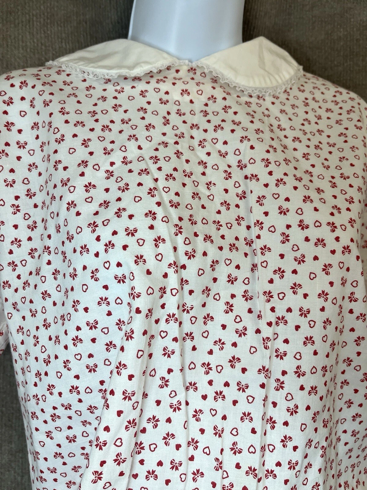 Abito vintage fatto a mano San Valentino cuori colletto ginocchio manica corta casetta
