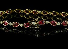 Tennis Bracelet 6Ct Pear Cut Created Red Ruby Women Gift 14K Yellow Gold Finish