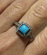 NEU Sterlingsilber T&uuml;rkisfarbener W&uuml;rfel Cluster CZ Ring 7.25