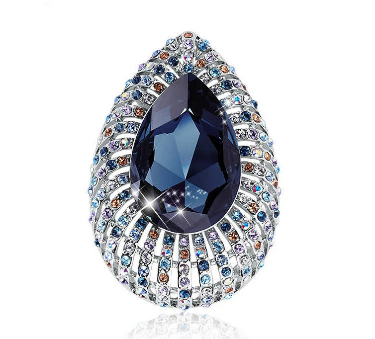 Deluxe Brosche Kette Feder Anhänger Crystal Kristalle 18K Weißgold vergoldet - Bild 2 von 4