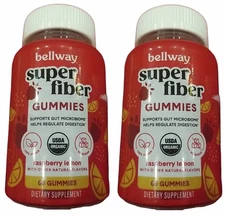 2 Pack - Bellway Super Fiber Gummies for Adults Sugar Free Organic Exp. 11/25