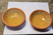 SET OF 2 TERRACOTTA BOWLS WITH DRIP GLAZE ALONG  INSIDE RIM  5.5" DIAM X 2" TALL