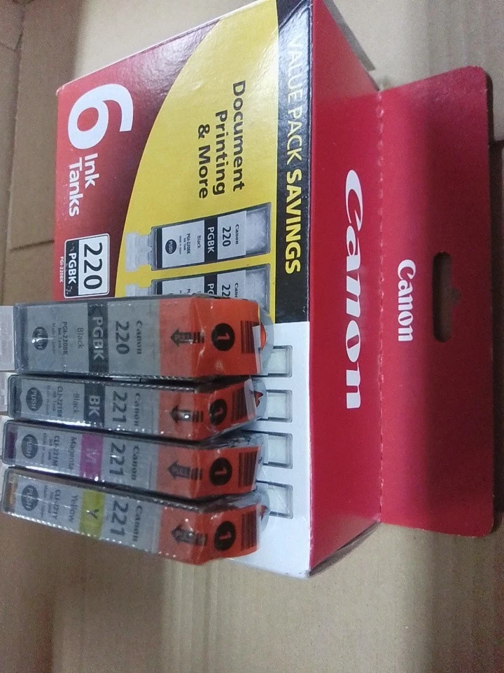 4件装正品佳能220 PGBK黑色和221黑色黄色洋红色墨盒 — 第 2/2 张图片