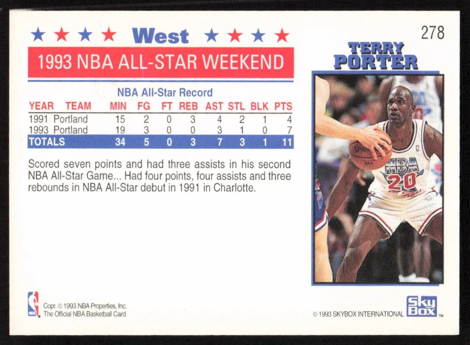 1993-94 Hoops Fifth Anniversary Gold Terry Porter #278 Portland Trail Blazers - Image 2 of 2